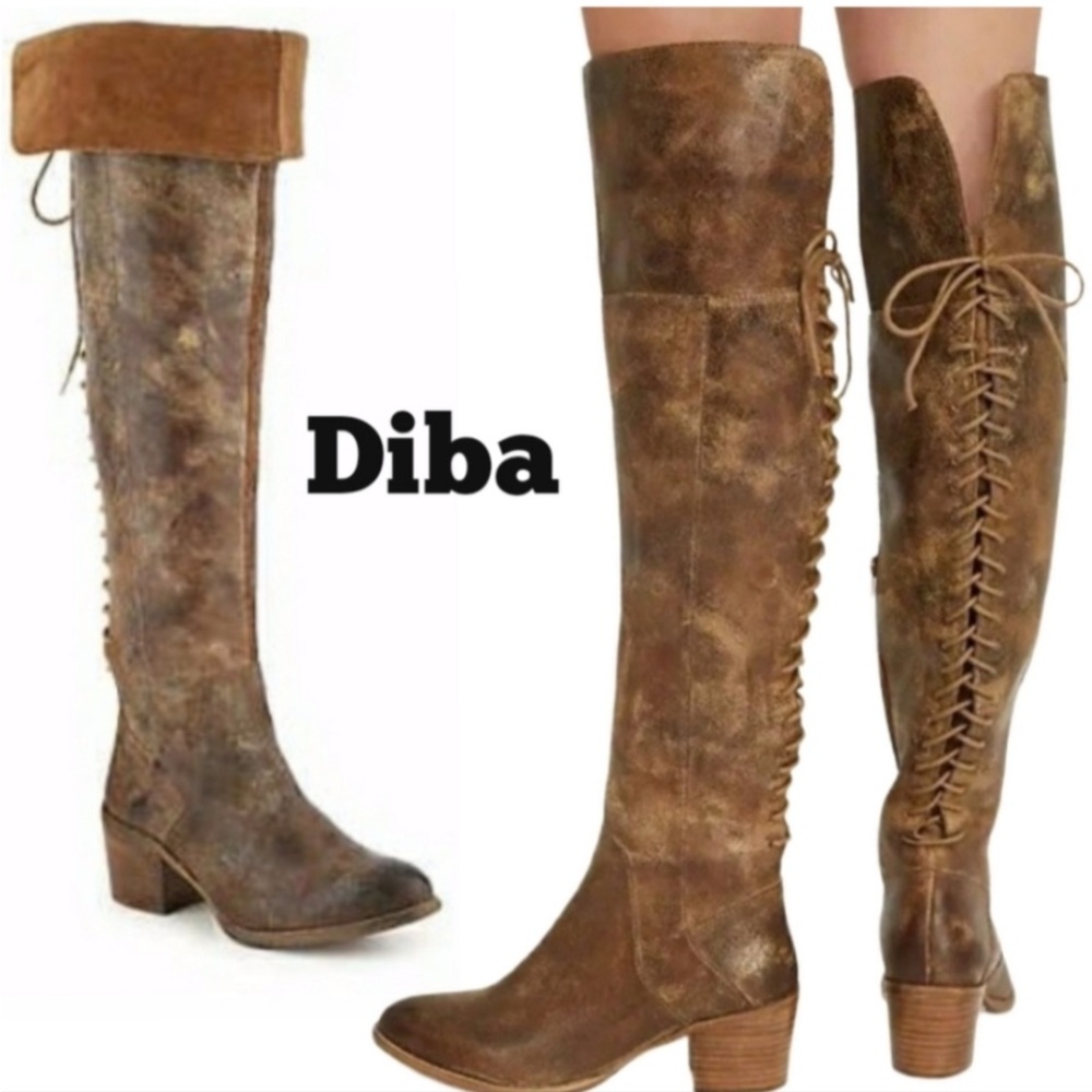 Diba True Sunset Sail Brown Leather Over the Knee Distressed Boots Size 8.5 - Picture 8 of 16